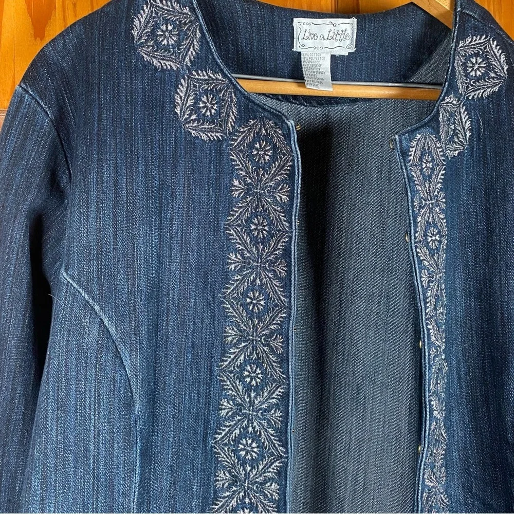Live a Little Denim Embellished Long Sleeve Jacket with Frog Closures - Picture 3 of 8